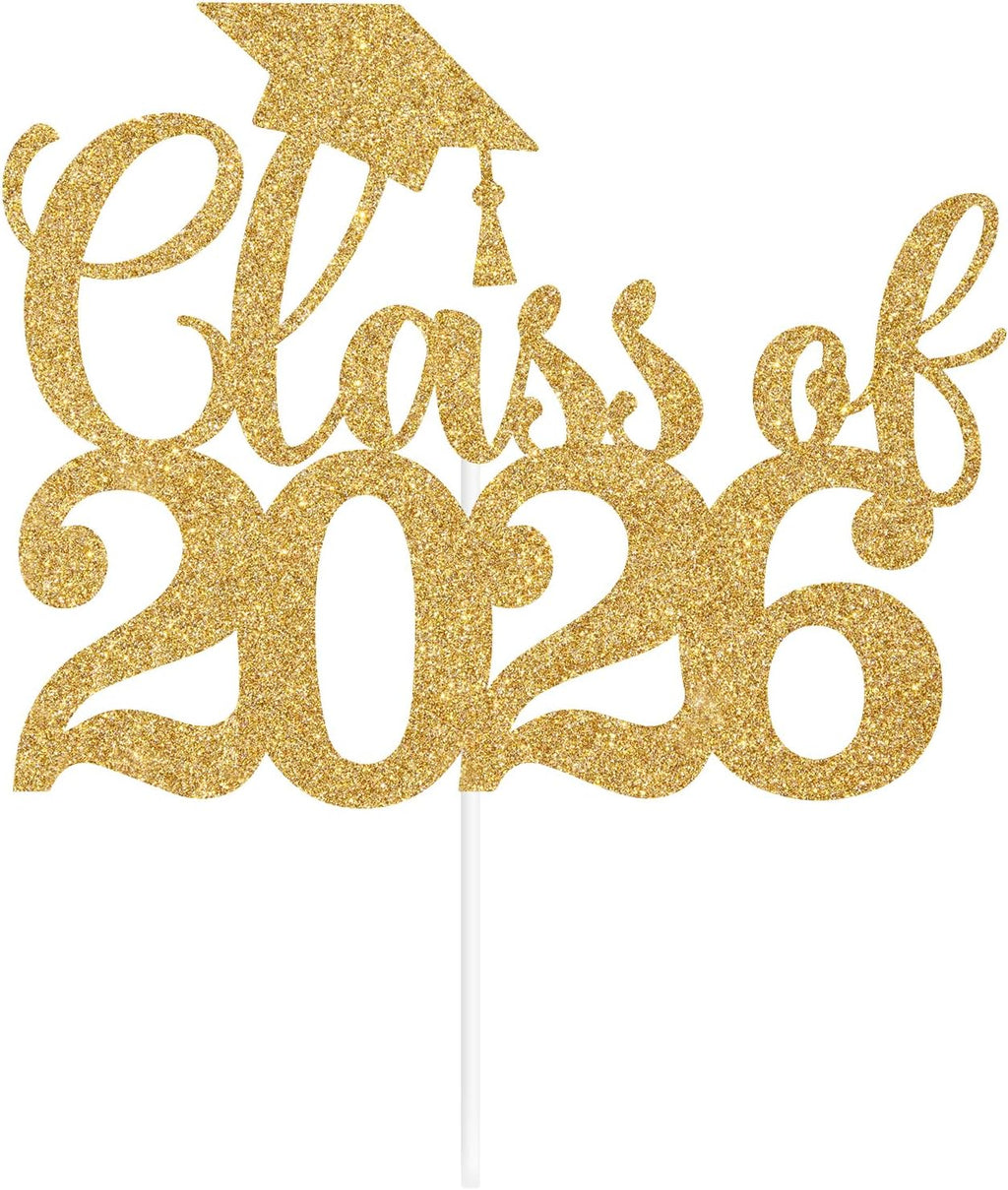 Gold Glitter Class of 2026 Cake Topper, Congrats Grad 2026/Congrats Class of 2026/Congratulations, 2026 Graduation Party Decorations SupplieS
