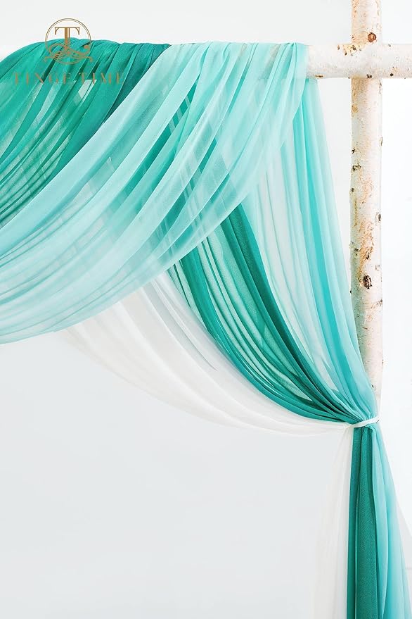 TINGE TIME 3 Panels Wedding Arch Draping Fabric, 30" x 20ft Dark Teal Chiffon Fabric Drapery Sheer Backdrop Curtain for Weddings Ceremony Party Decoration, Wedding Arch Drapes for Weddings Ceremony