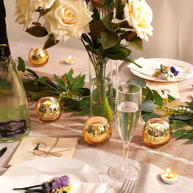 Homemory 36 Pcs Gold Votive Candle Holders, Round Mercury Glass Candle Holder, Tealight Candle Holders for Table Centerpieces, Baby Shower,Anniversary, Wedding, Home Decor, Halloween, Christmas