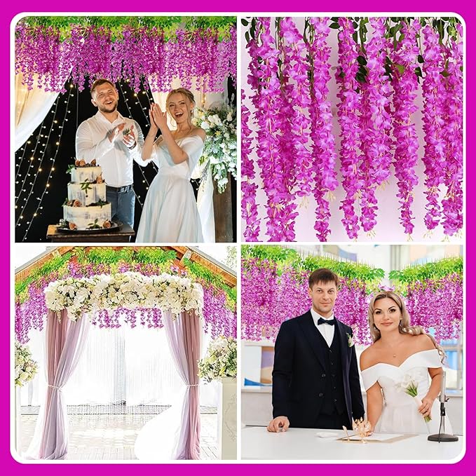 5 Pack Purple Red Wisteria Hanging Flowers Garland, 3.77 Feet Artificial Flower Vines, Fake Wisteria, Artificial Vines Hanging Garland for Backdrop Outdoor Yard Garden Decor