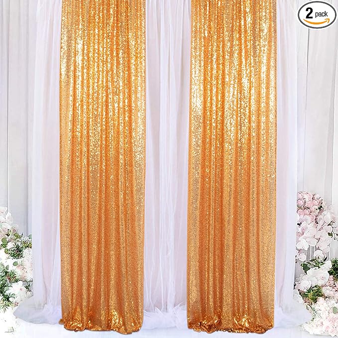 ShinyBeauty Gold Sequin Curtains 2 Panels 2FTx8FT - Perfect for Photo Backdrop Sequin Backdrop Curtain, Event Decor, and Home Use Stage Background