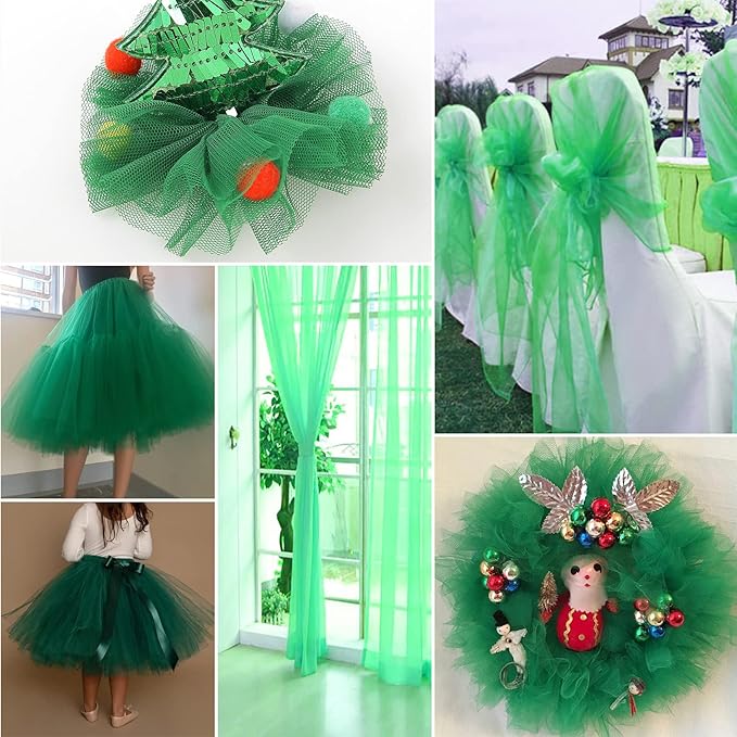 Emerald Green Tulle Fabric Rolls 6 Inch by 200 Yards (600 feet) Fabric Spool Tulle Ribbon for DIY Green Tutu Christmas Gift Wrapping Baby Shower Birthday Party Wedding Decorations Craft Supplies