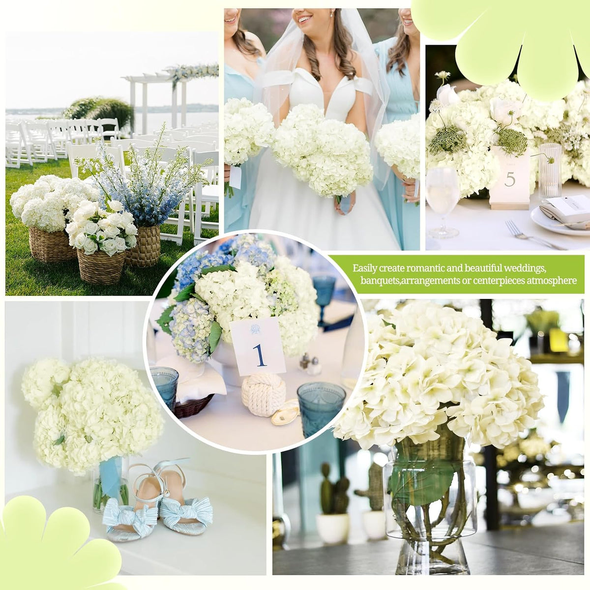 pesonlook 100pcs ivory hydrangeas artificial flowers,wedding centerpieces shown in use