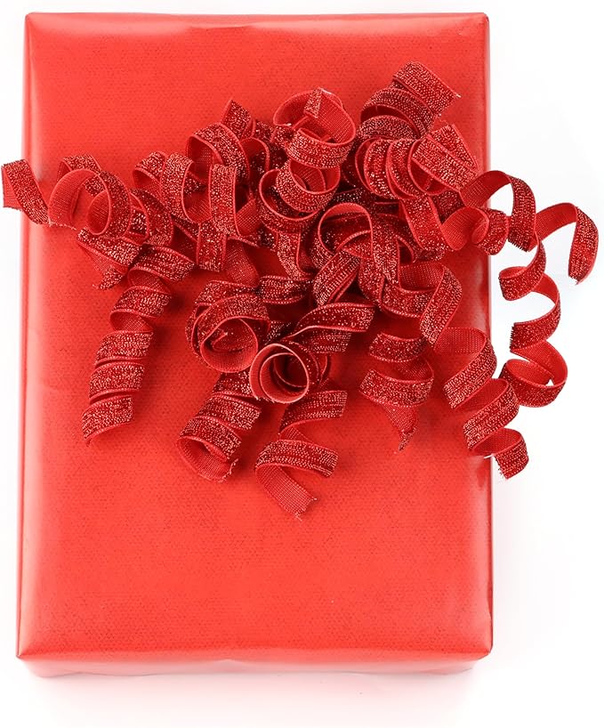 6" Metallic Glitter Red Self Adhesive Curly Ribbon Gift Wrap Bows for Christmas, Holiday, Birthday, Wedding, Presents, Party Favors Decorations 6-Count