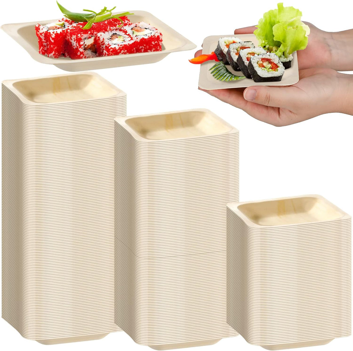 hoolerry 300 pcs square disposable wood bowls party, main product view