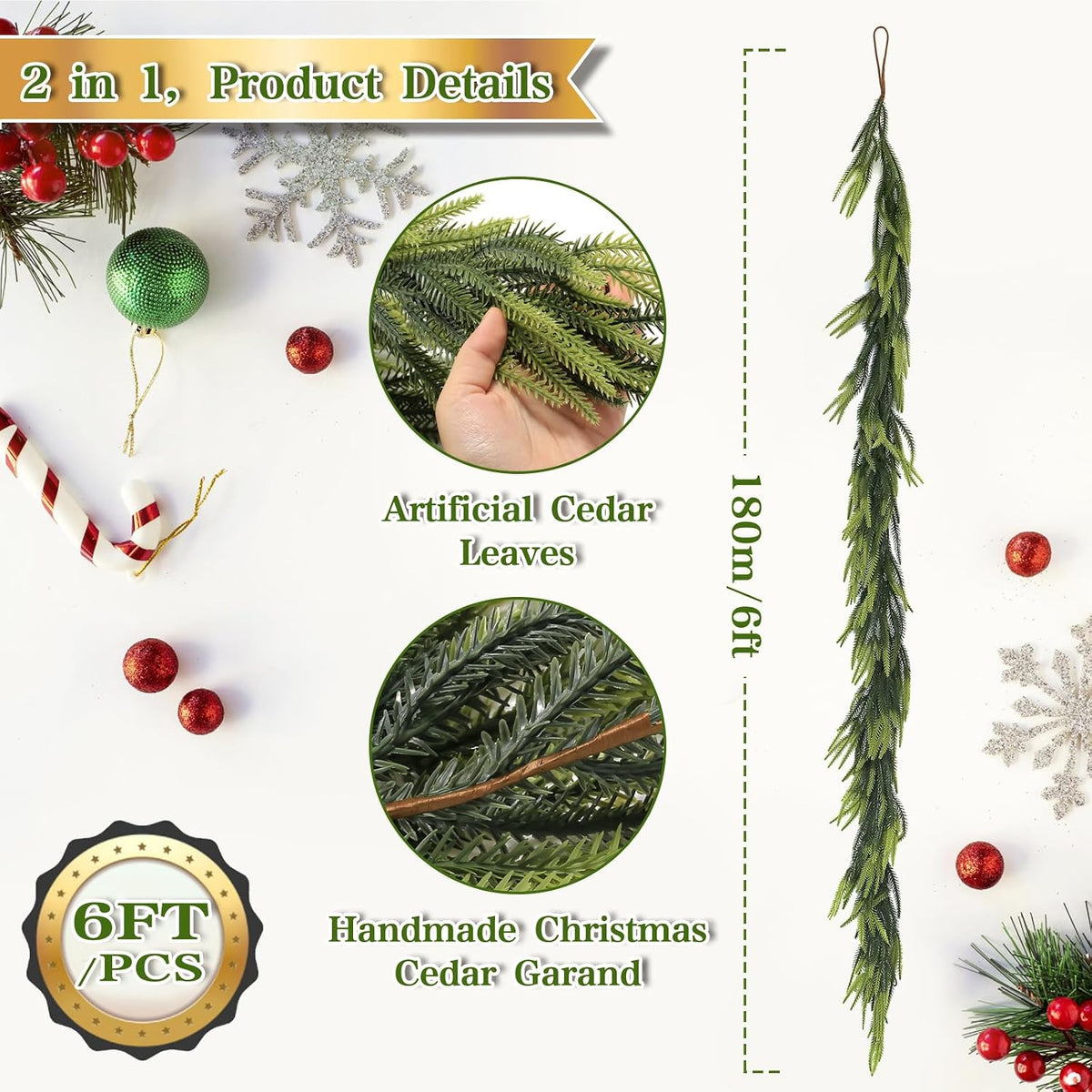 artificial norfolk pine garlands, set of 2 –, close-up detail