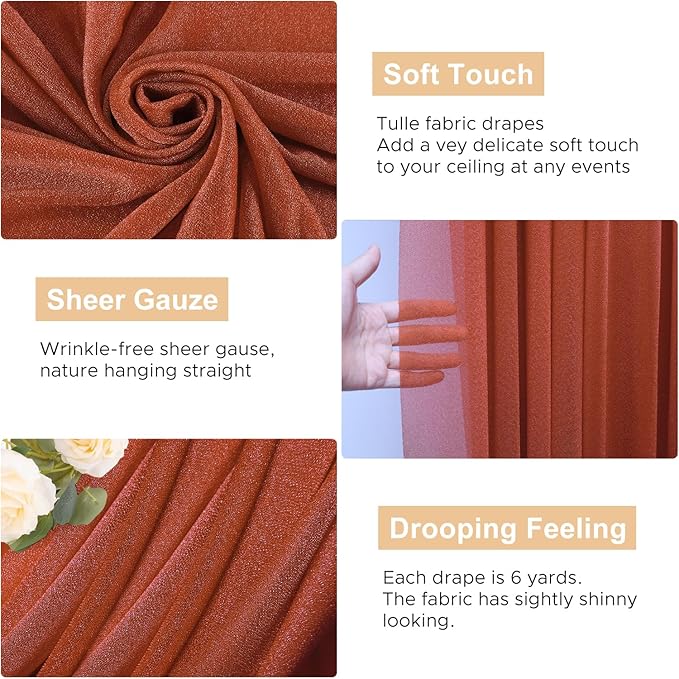 Wokceer Wedding Arch Draping Fabric Terracotta 3 Panels 28.7" x 20FT Sheer Fabric Drapes Backdrop Arch Draping Fabric for Wedding Ceremony Birthday Party Bridal Shower Decoration