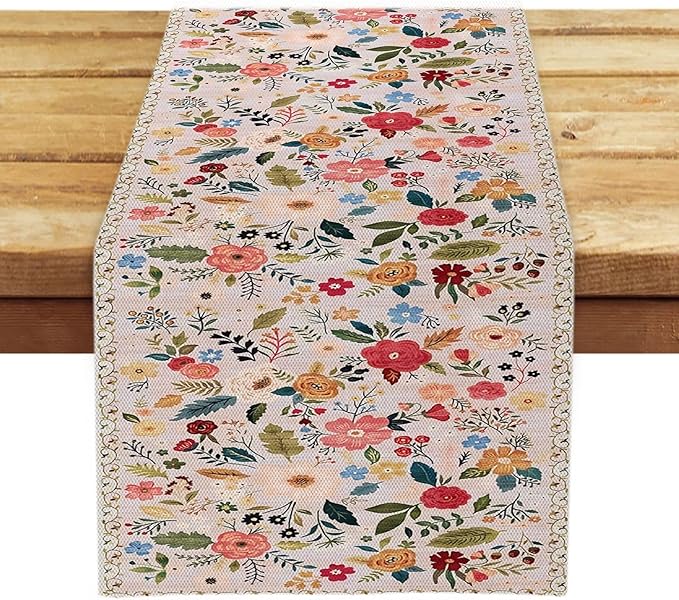 OYIMUA Boho Floral Summer Table Runner 13 x 72 Inches Colorful Flower Runners for Tables Rustic Spring Decorations for Home Indoor Outdoor Party Decor