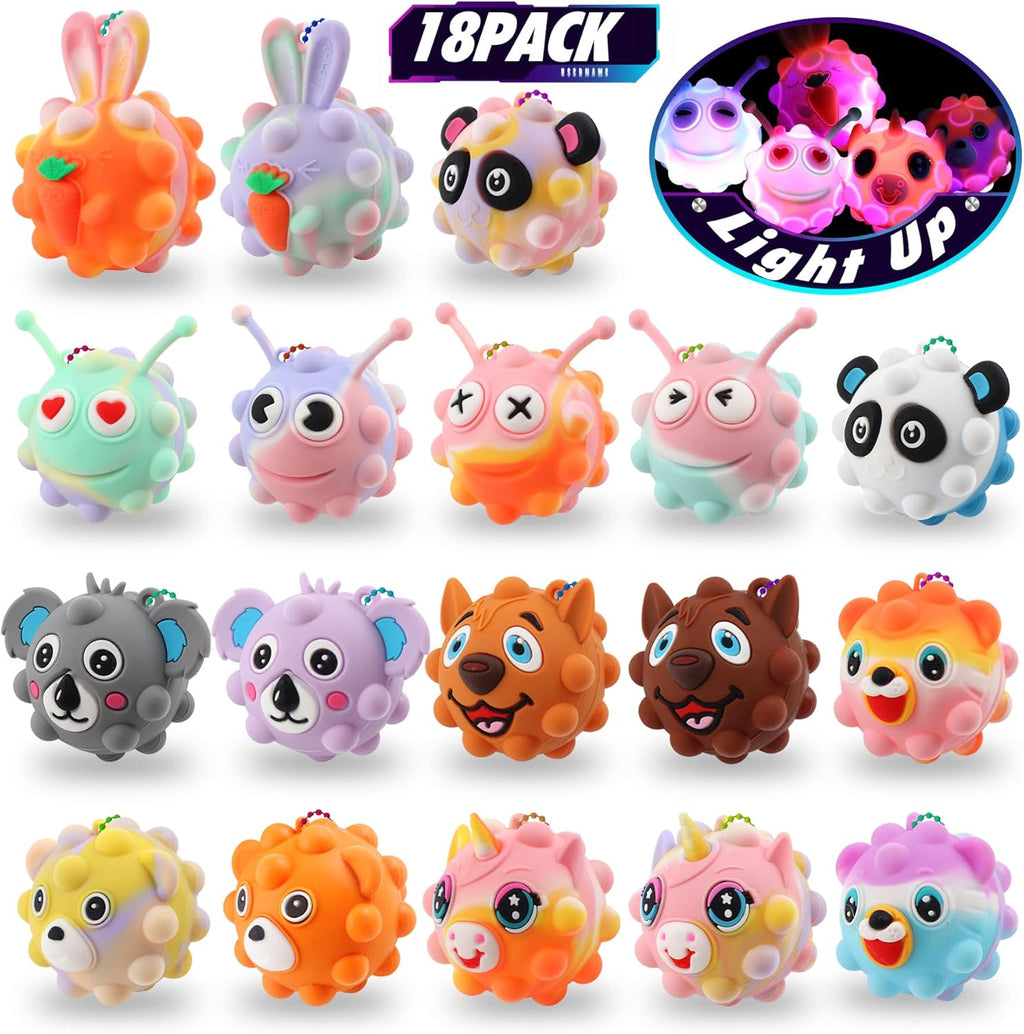 Party Favors for Kids, 18 Pack Light Up Animal Pop Fidget Toys, Birthday Party Gifts, Goodie Bag Stuffers, Pinata Stuffers, Classroom Rewards & Treasure Box Prizes