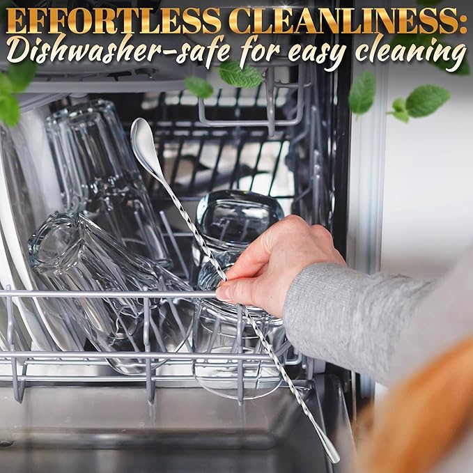 4 Pcs Bar Spoon Cocktail Stirrers – 12'' Long Spoons for Stirring | Stainless Steel with Polished Surface, Easy to Clean – Professional & Home Use, Practical Gift for Drink Mixing Lovers Caviar Spoons