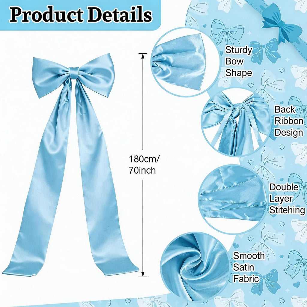 Extra Long Satin Blue Bow for Coquette Room Decor,70x20 Inch Bow Wall Decor for Valentine's Day Bachelorette Bridal Shower Wedding Birthday Decorations