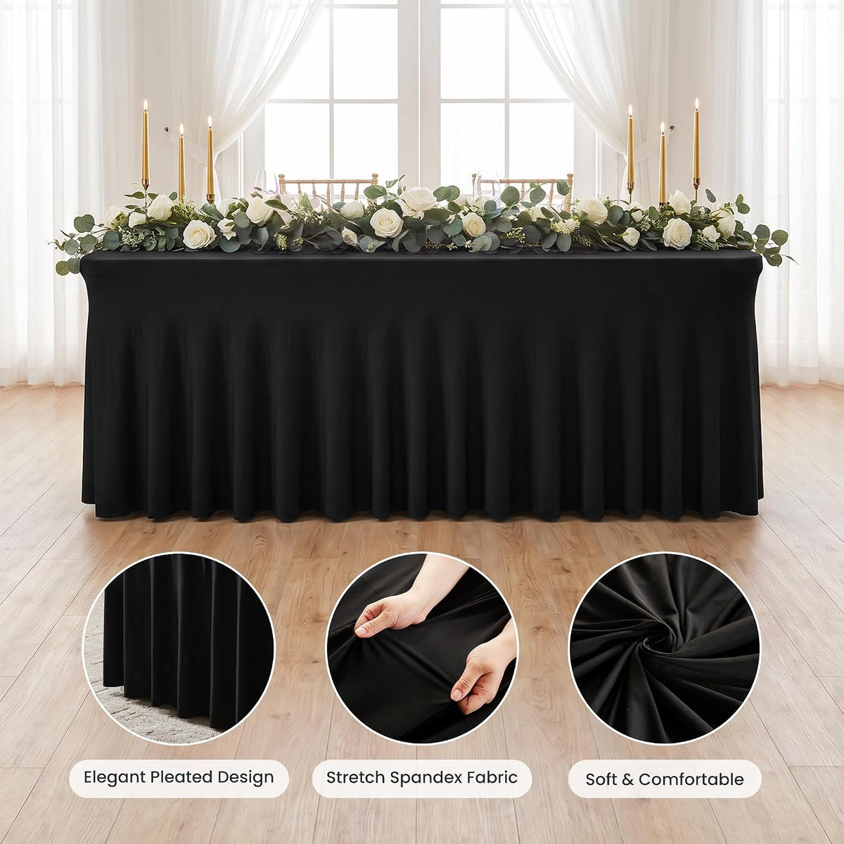 IVAPUPU Spandex 2Pcs Tablecloth, Table Cover Skirt for 6FT Rectangle Tables