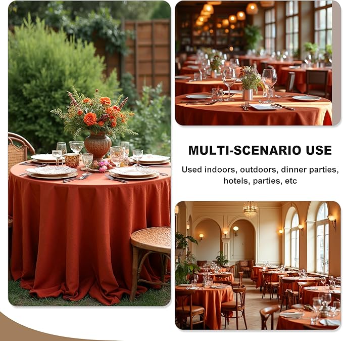 Fitable 6 Pack Rust Round Table Clothes - 90 Inches in Diameter - Stain Resistant and Washable Fall Tablecloths, Polyester Fabric Table Covers for Wedding, Party, Banquet, Gathering