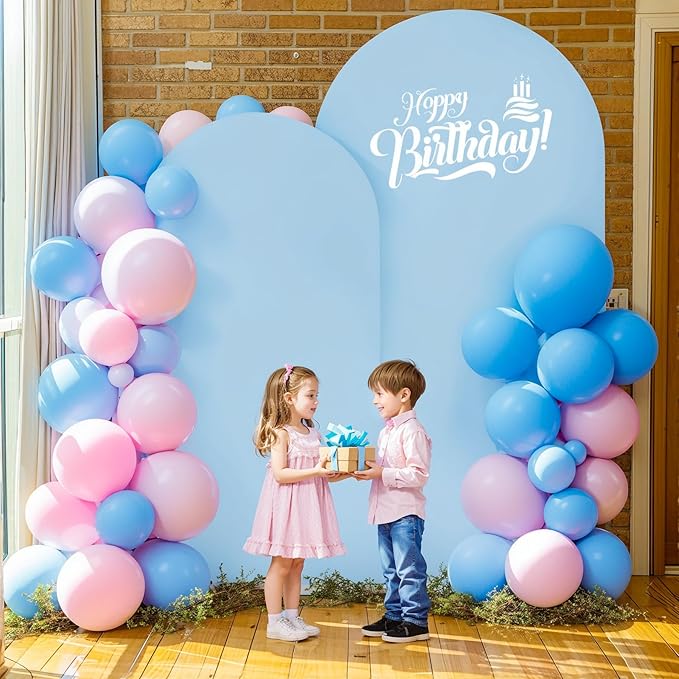 7.2FT Blue Arch Backdrop Cover - Polyester Fitted Wedding Arch Stand Covers Round Top Chiara Arch Backdrop Cover for Birthday Party Banquet Photo Background Decoration