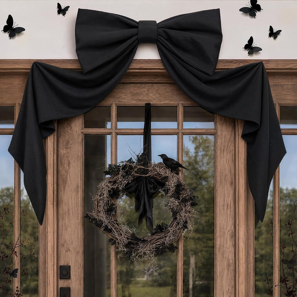 Halloween Decor - Halloween Decorations - 48" x 24" Giant Black Bow for Wall Mantle Front Door Window Kitchen - Indoor Room Party Hanging Decoration - Christmas Tree Topper Bows for Home