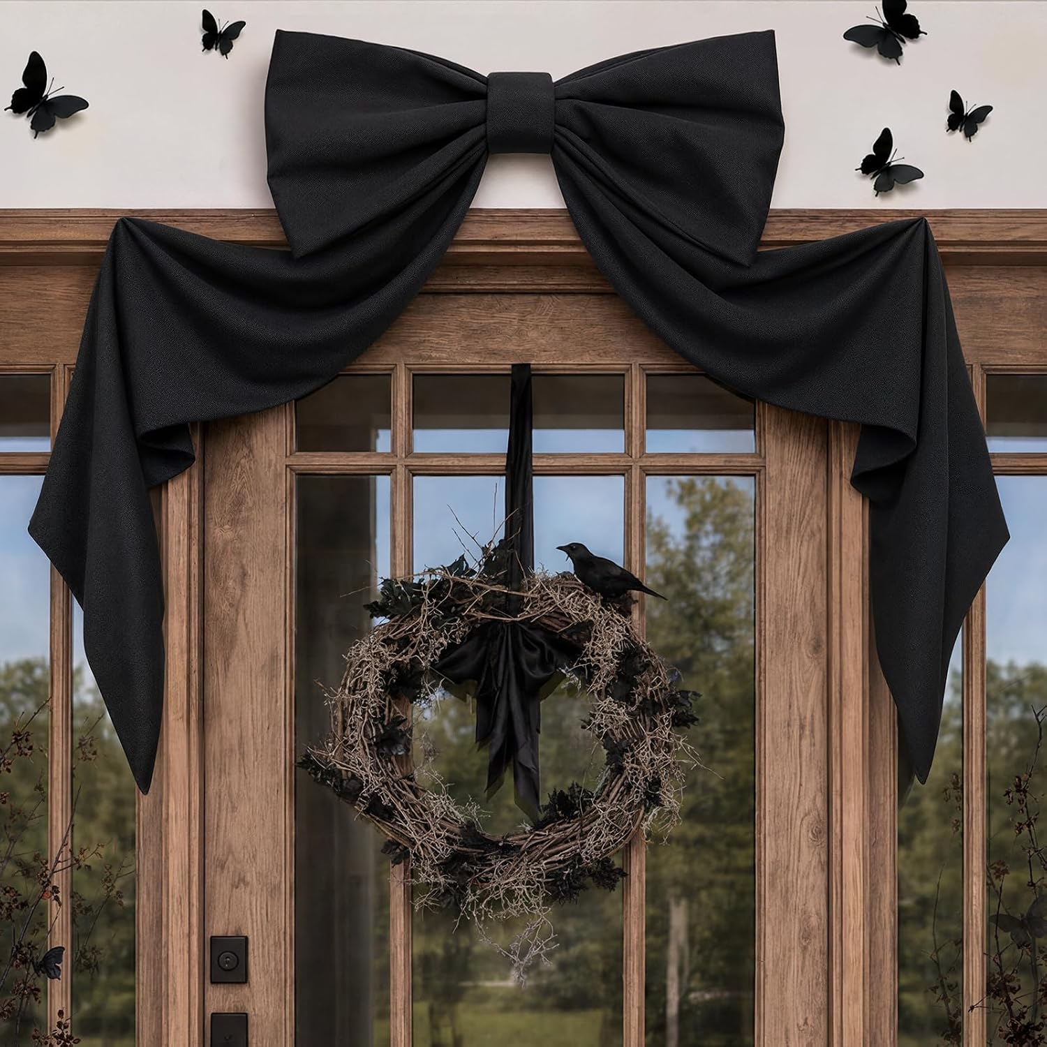 Halloween Decor - Halloween Decorations - 48" x 24" Giant Black Bow for Wall Mantle Front Door Window Kitchen - Indoor Room Party Hanging Decoration - Christmas Tree Topper Bows for Home