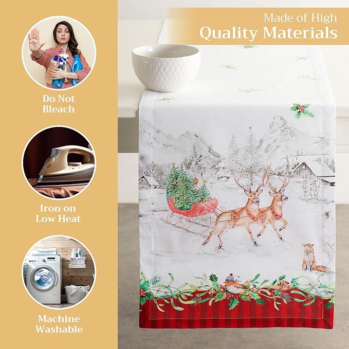 Maison d' Hermine Table Runner 100% Cotton Single Layer Table Runners 72 inches Long for Thanksgiving Christmas Decorations Home Kitchen Dining Party Wedding (Christmas Tradition, 14.5" x 72")