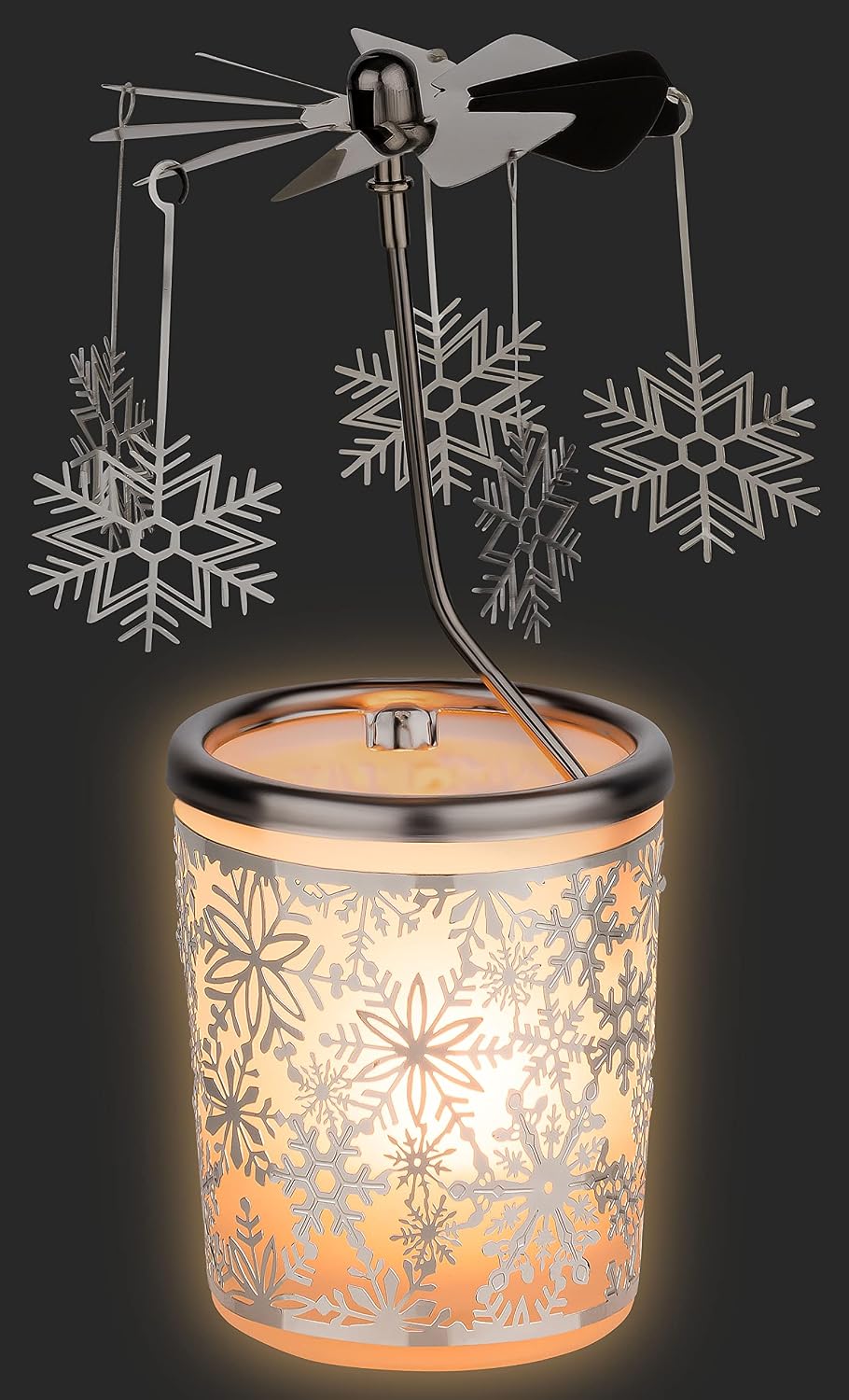 Tealight Candle Holder Carousel – Glass Wind Light with Snowflake Motif, Height 5.9 Inches, TEALIGHT Included – Perfect for Christmas, Winter, and Holiday Home Décor