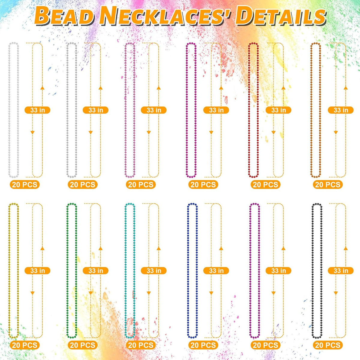 mardi gras beads, metallic 12 kinds beaded necklace shown in use