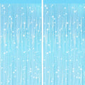 GCB 2Pack Macaron Blue Metallic Tinsel Foil Fringe Curtains, Pastel Blue Door Streamers Photo Booth Backdrop for Birthday Party, Tinsel Curtain Backdrop for Baby Shower Bachelorette Party Decorations