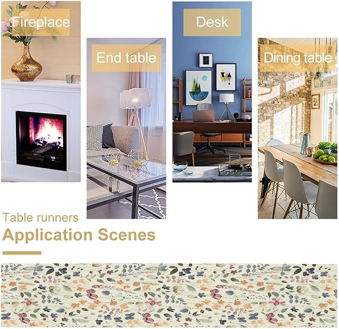 Watercolor Floral Table Runner, Vintage Colorful Floral Natural Style Pattern Decorative Home Restaurant Kitchen Rectangle Table Runner,13in（33cm） W * 60in（152cm） L