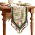 patdrea Designer Green Floral Extra Long Table Runner,French Elegant Vibrant Rustic Linen with Green Leaves Patterns Fabric Table Mat,Decoration for Kitchen Dining Room Banquet Christmas,12"*118"