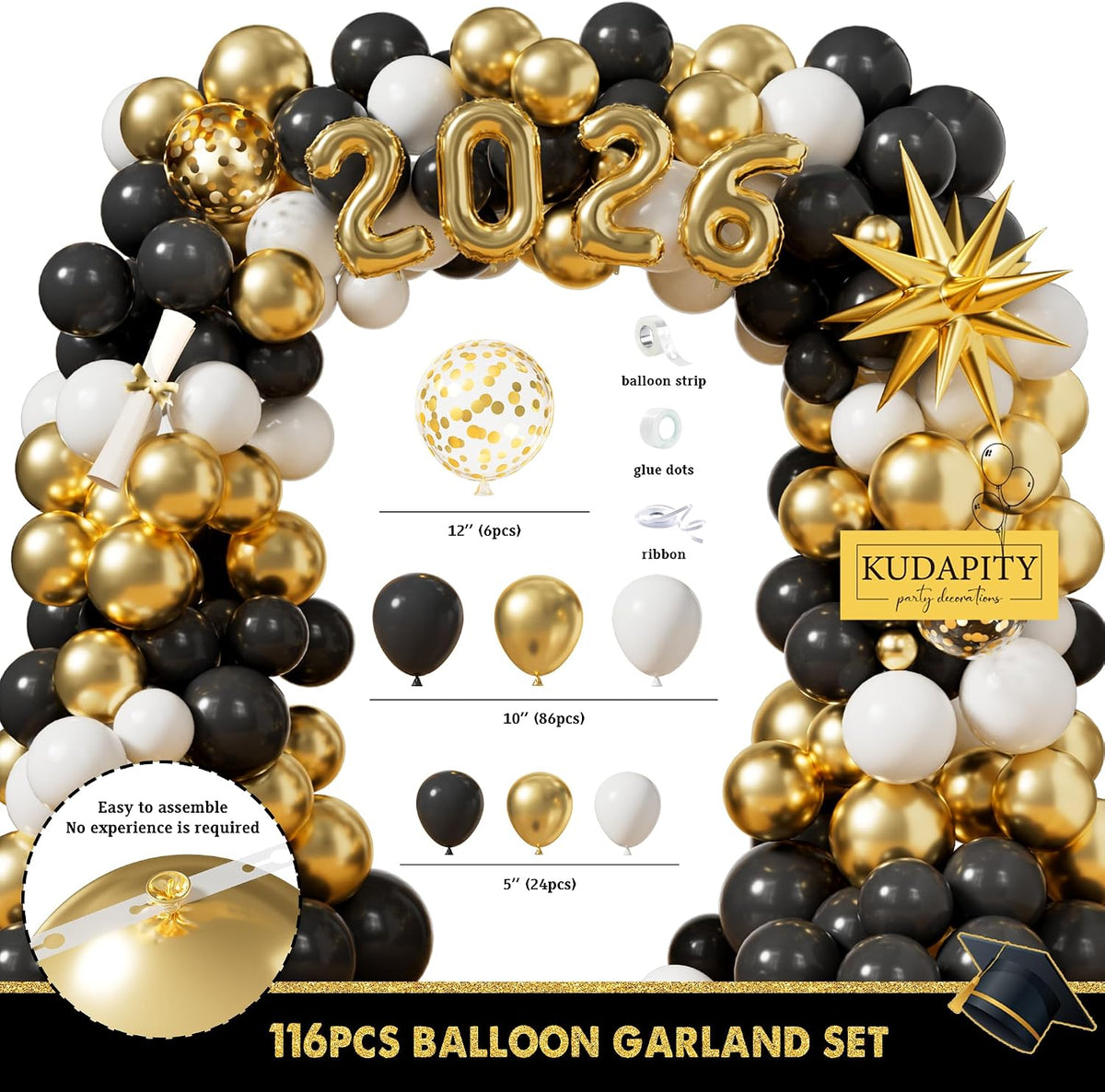 graduation party decorations 2026 kit, black gold congrats, close-up detail