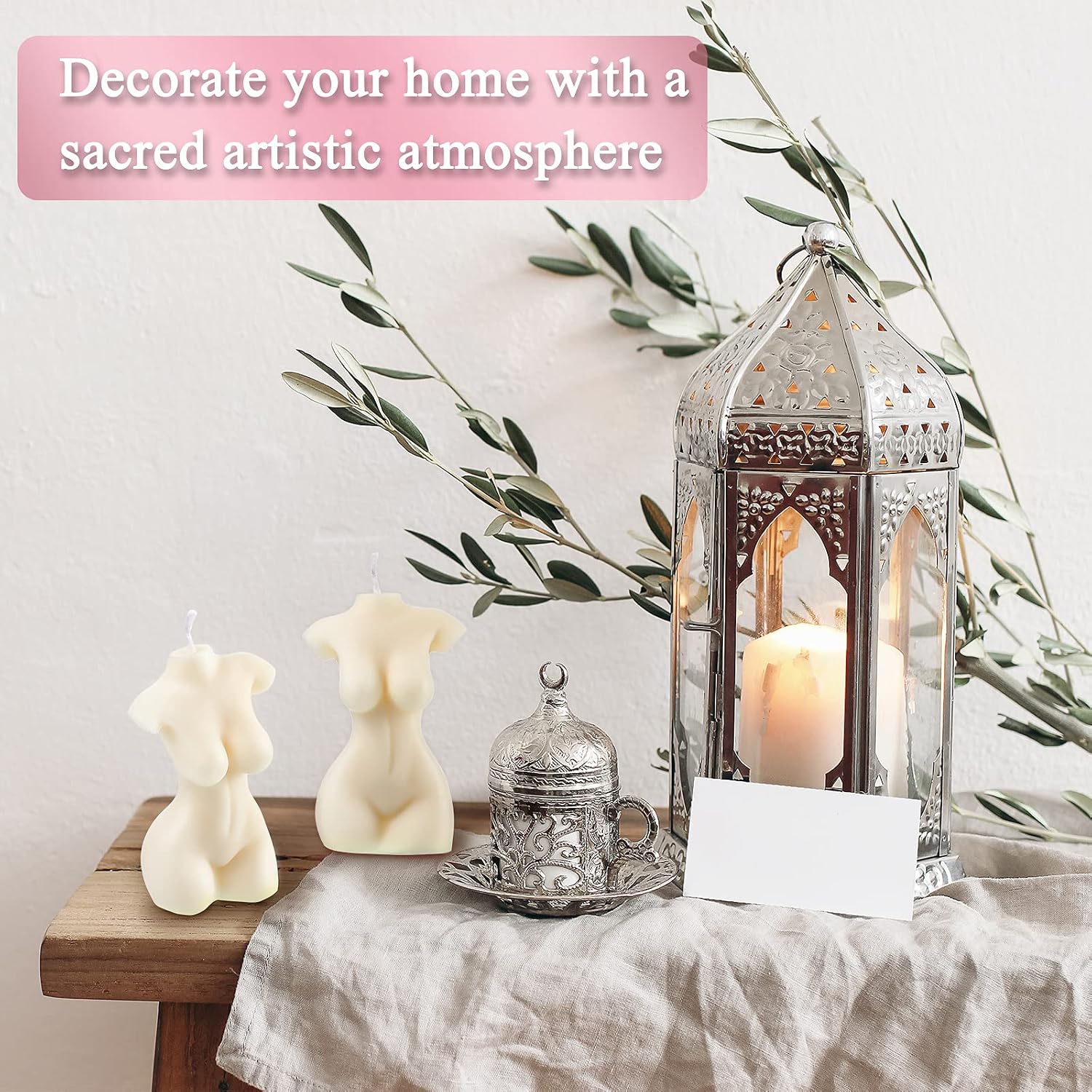 2 Pieces Female Body Shaped Soy Candle Woman Bust Candle Home Decoration for Christmas Bedroom Bathroom Aesthetic Decoration(White)