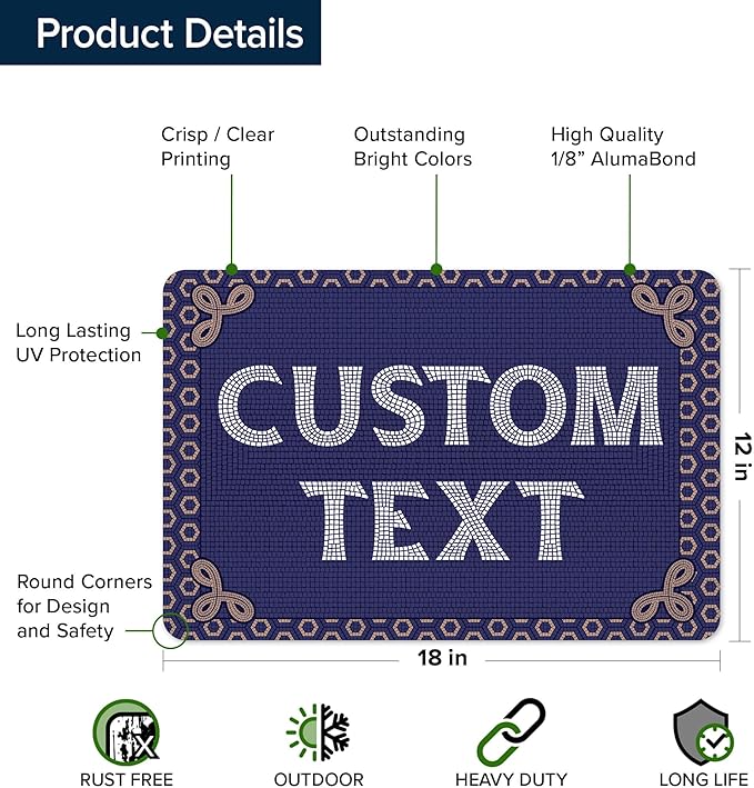 Custom Sign, Custom Street Sign, 11 Font Colors, 13 Font Styles, 4 Hole Options, 22 Sizes, 12x18 Inches, Rust Free DiBound, Fade Resistant, Made in USA by My Sign Center (Fauxsaic 1)