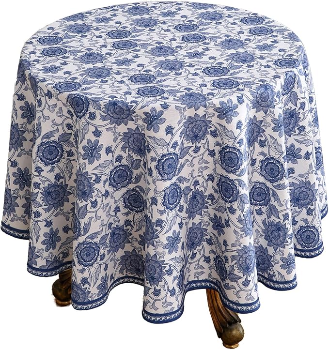 patdrea Designer Linen Blue Small Tablecloth for Round Table,Vintage Durable Paisley Pattern Table Cloth,Floral Cover Fall Decor for Kitchen Dining Christmas,Thanksgiving,Diameter 55"-Lantang a
