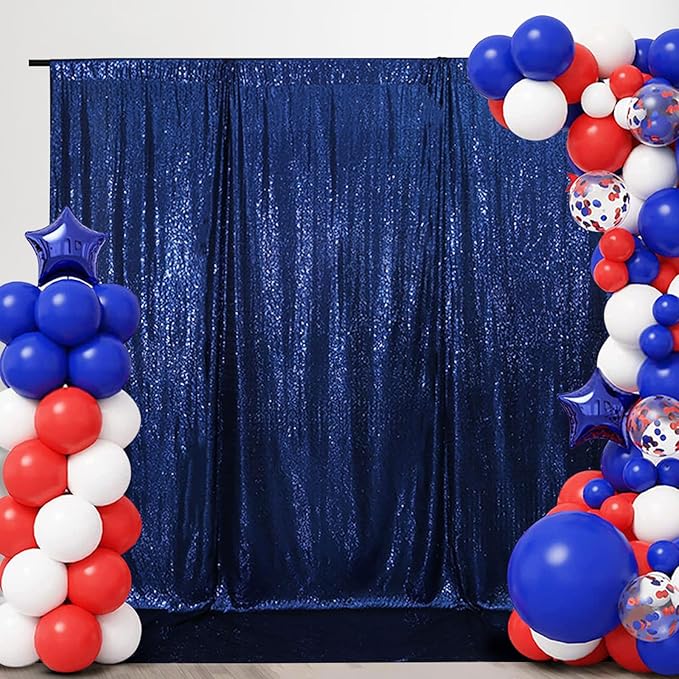 SquarePie Sequin Backdrop Background Curtain Less Transparent Sparkly for Wedding Party 6FT x 8FT Navy Blue