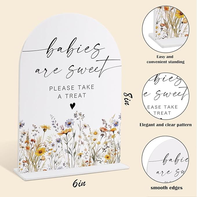 Acrylic Table Signs, Boho Floral Babies are Sweet Please Take a Treat Sign, Baby Shower Table Centerpieces, Supplies for Gender Reveal Party and Newborn Announcement Reception and Event Party, 34