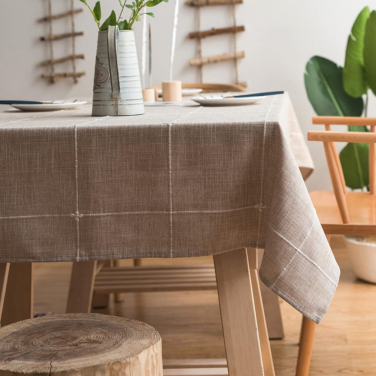 ColorBird Solid Embroidery Lattice Tablecloth Cotton Linen Dust-Proof Checker...