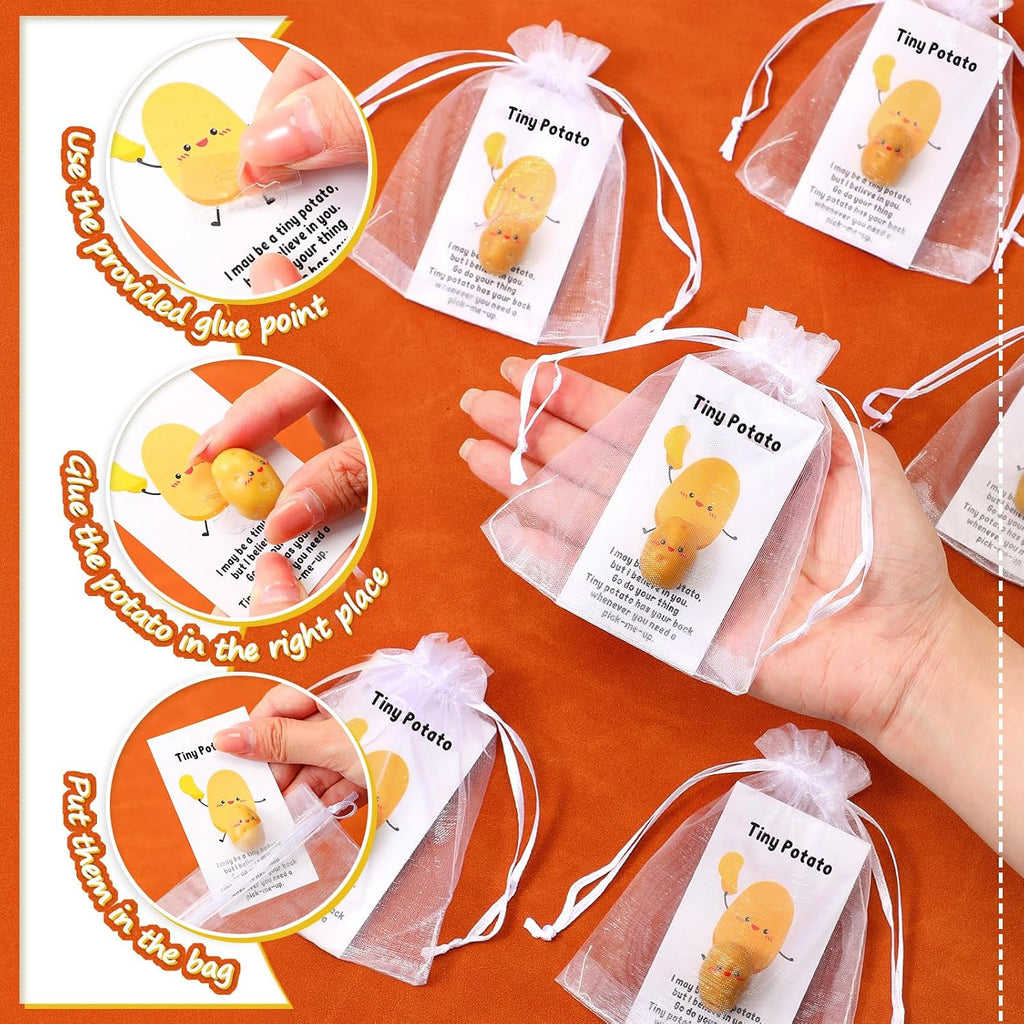 Huwena 100 Sets Mini Potato Employee Appreciation Gift Bulk Resin Cute Inspirational Potato with Funny Card and Bag Positive Back to School Gifts for Student Teacher Coworkers Staff Team Nurse