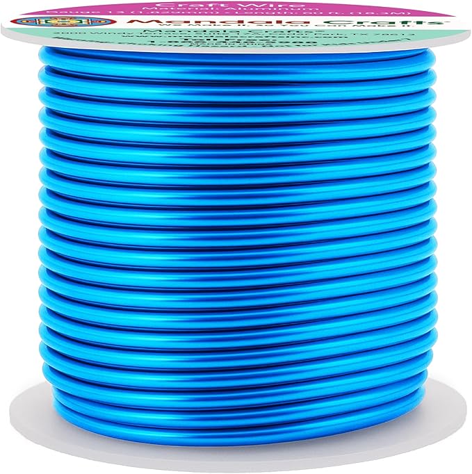 Mandala Crafts 13 Gauge Anodized Aluminum Craft Wire for Jewelry Making - 60 FT Colored Flexible Bondi Blue Wire - Bendable for Bonsai Armature Crafting Sculpting