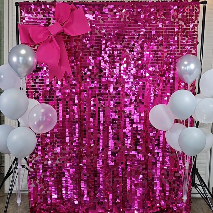 Hot Pink Square Sequin Backdrop 8ft * 8ft 1 Panel, Shimmer Wall Backdrop Photobooth Props for Wedding, Anniversary, Birthday, Party Decorations