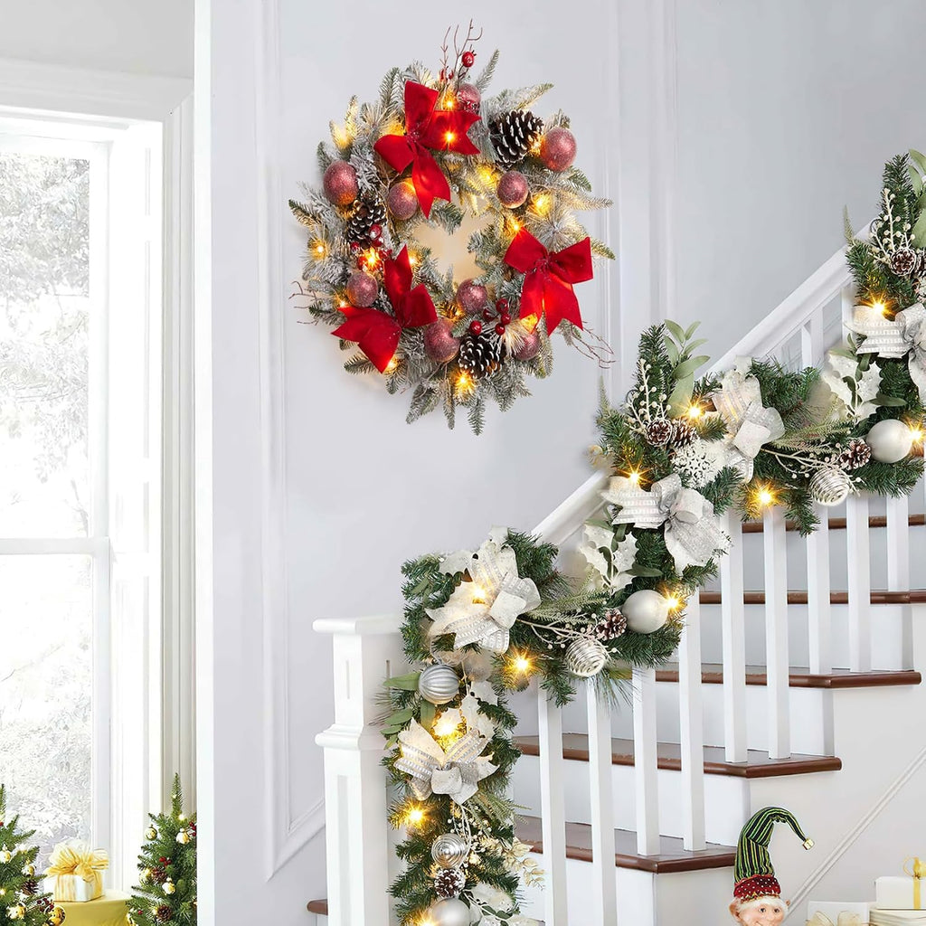 6ft lighted christmas garland, battery operated christmas garland on a desk or shelf