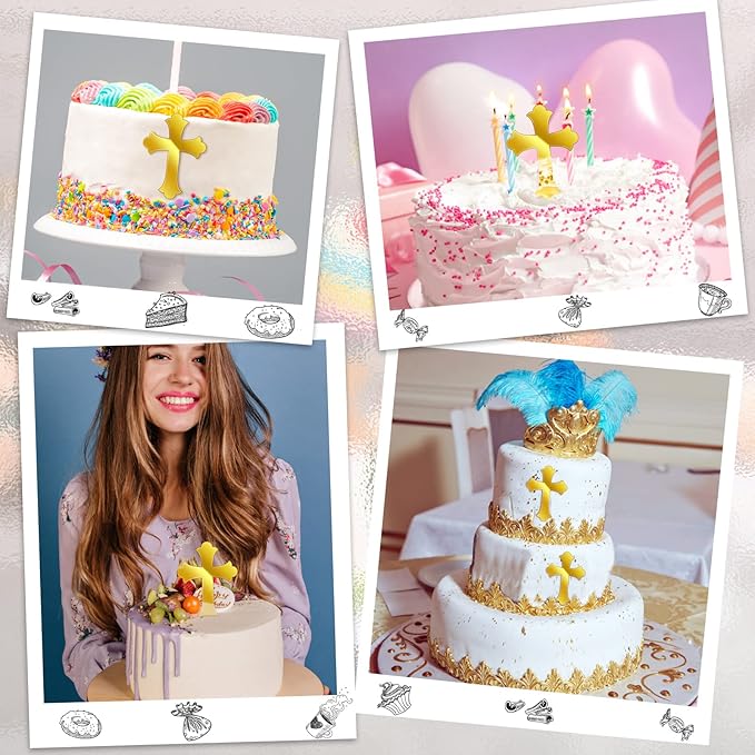 Blulu 16 Pieces Baptism Cake Toppers Crossing Cupcake Toppers Gold Mirror Acrylic Cake Picks Baptism Decor Christian Decorations(Vivid Style)