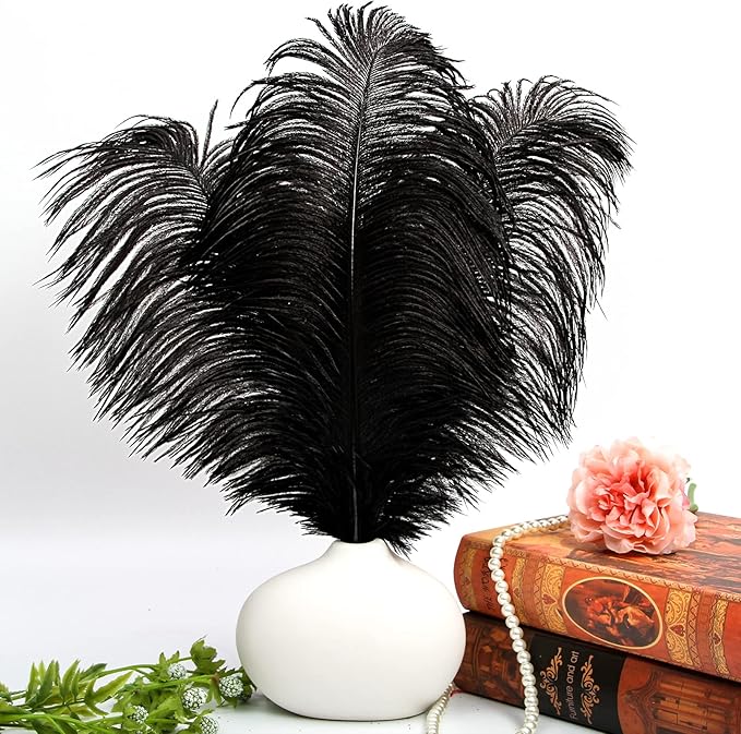 THARAHT Black Ostrich Feathers 12pcs Large Natural Bulk 16-18Inch 40cm-45cm for Wedding Party Centerpieces Halloween and Home Decoration Feathers