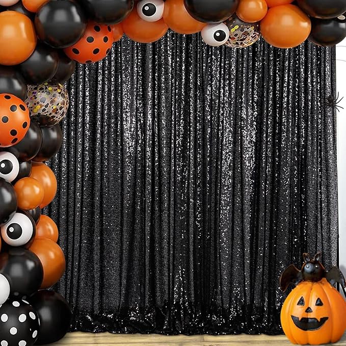 ShinyBeauty Black Sequin Backdrop 10FTx10FT Photo Backdrops for Wedding Sparkle Backdrop for Photograph Glitter Curtains for Baby Shower Party Shimmer Fabric Background