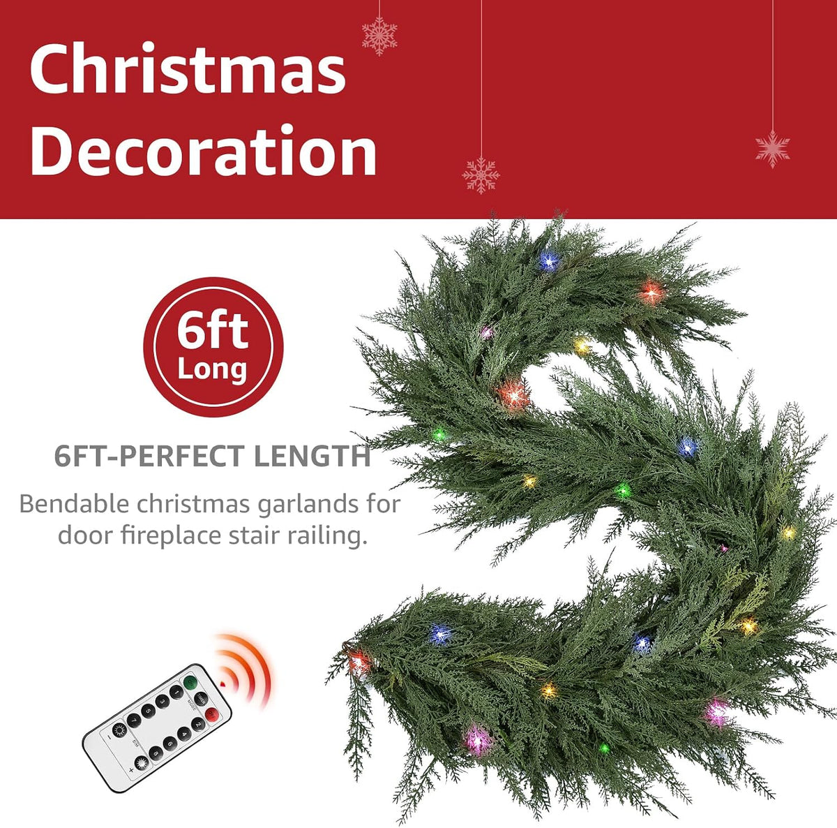 christmas cedar garland realistic - cypress decorations with, close-up detail
