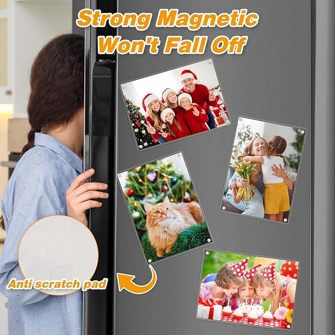 4 Pack 5×7 In Acrylic Fridge Magnetic Frame, Acrylic Photo Picture Frames, Double Sided Photo Refrigerator Magnet Picture Frame, Clear Picture Display Frame