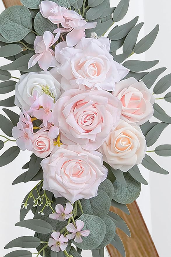 Pink Wedding Arch Flowers Set of 2 for Wedding Welcome Signs, Artificial Wedding Flowers for Wedding Ceremony Outside(Pink & Ivory)