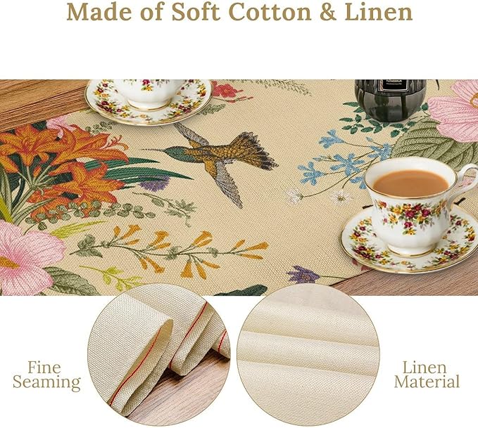Brown Bird Floral Table Runner Spring Flower Kitchen Table Decoration Suitable for Family Dinner Decoration 13x70 Inch