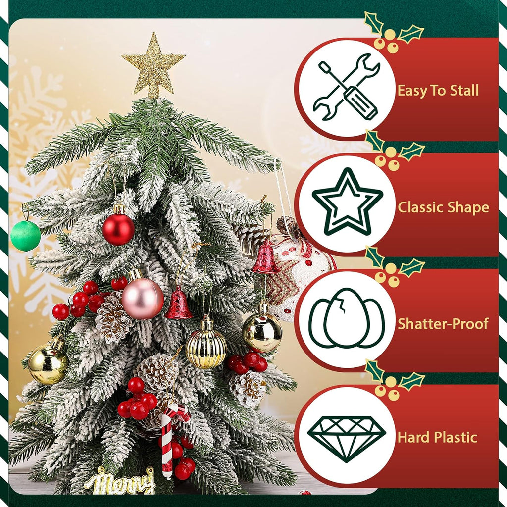 Hanaive Christmas Tree Topper Mini Star Small Treetop for Christmas Tree Star Ornaments Decorative for Home Xmas Holiday Party(Gold,2.36 Inch,Glitter)