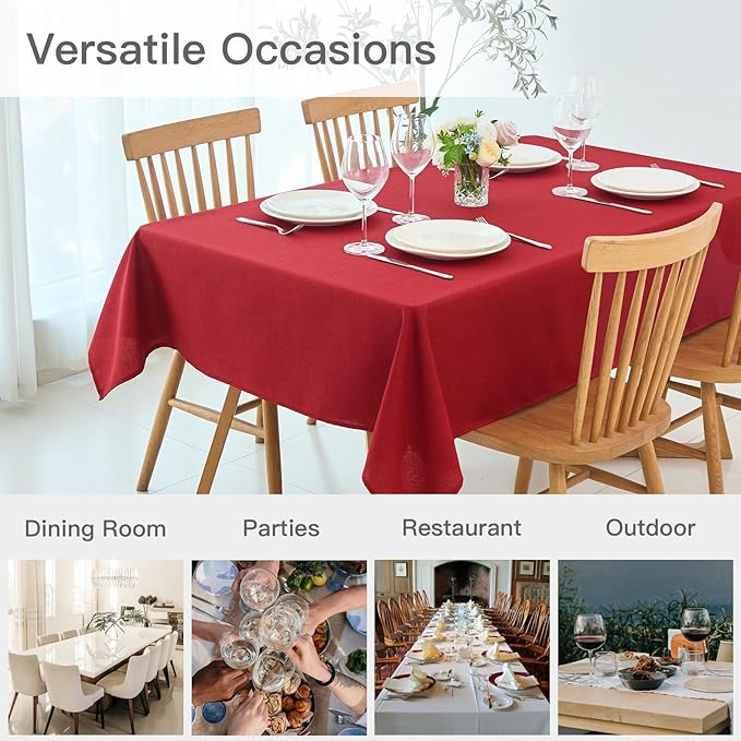 maxmill Linen Texture Tablecloth Stain Resistant Waterproof Wrinkle Free Spillproof Washable Slubby Texture Christmas Table Cloth for Dining Room, Holiday Party Dinner, Rectangle 60 x 140 Inch, Red