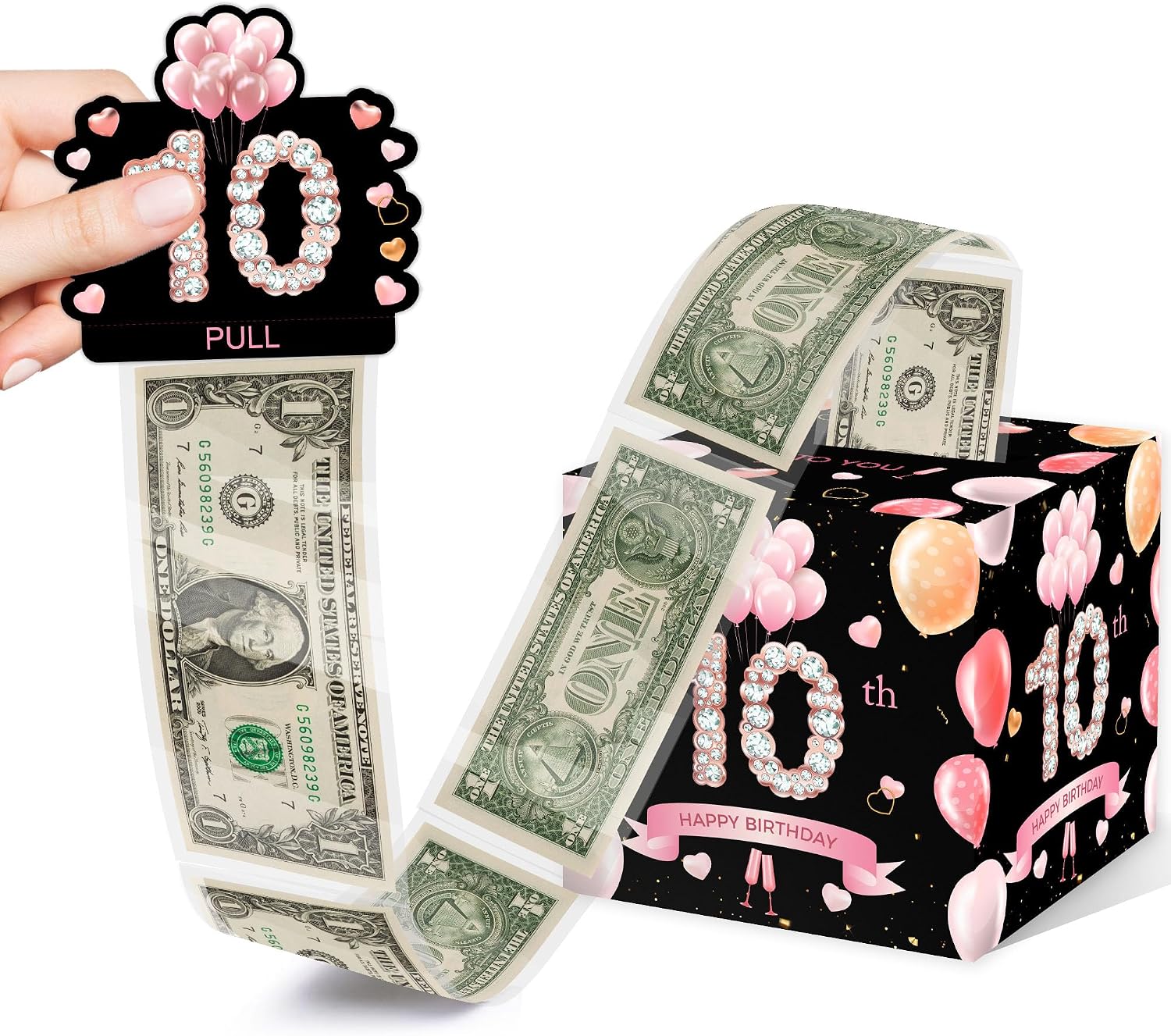 10th Birthday Surprise Gift, Happy Birthday Money Gift for Cash, 10th Birthday Gifts for Boys Girls, Birthday Party Decorations Supplies（with 35PCS Bags）