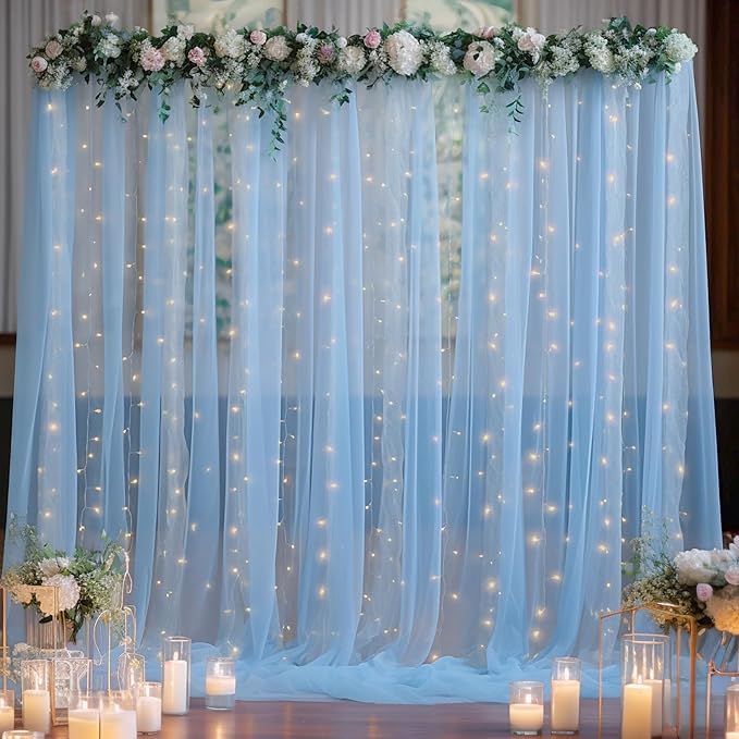 10x10 Blue Tulle Backdrop Curtains for Parties, Sheer Backdrop Curtain Wedding Photo Background Drapes for Baby Shower Photography Birthday Party
