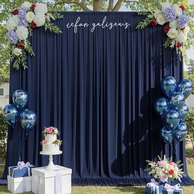 40ftx10ft Navy Blue Backdrop Curtains for Party Background, Wrinkle Free 8 Panels Silky Navy Photo Backdrop Drapes Back Drop Cloth for Wedding Birthday Photography Baby Shower Decor