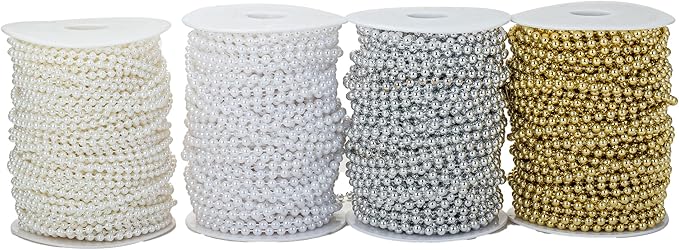 6mm Crafts Faux Pearl Beads Garland Pearl Bead Roll Strand of Pearls to Decorate Floral Centerpieces Wedding Party Favor Christmas Tree(82 Feet Gold)